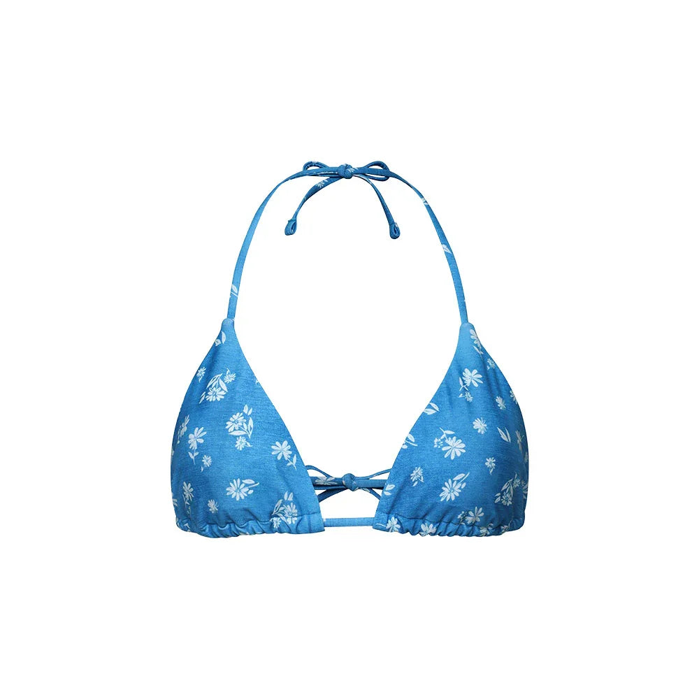 LOOPLOOP String Bikini Top Floral Denim Dress