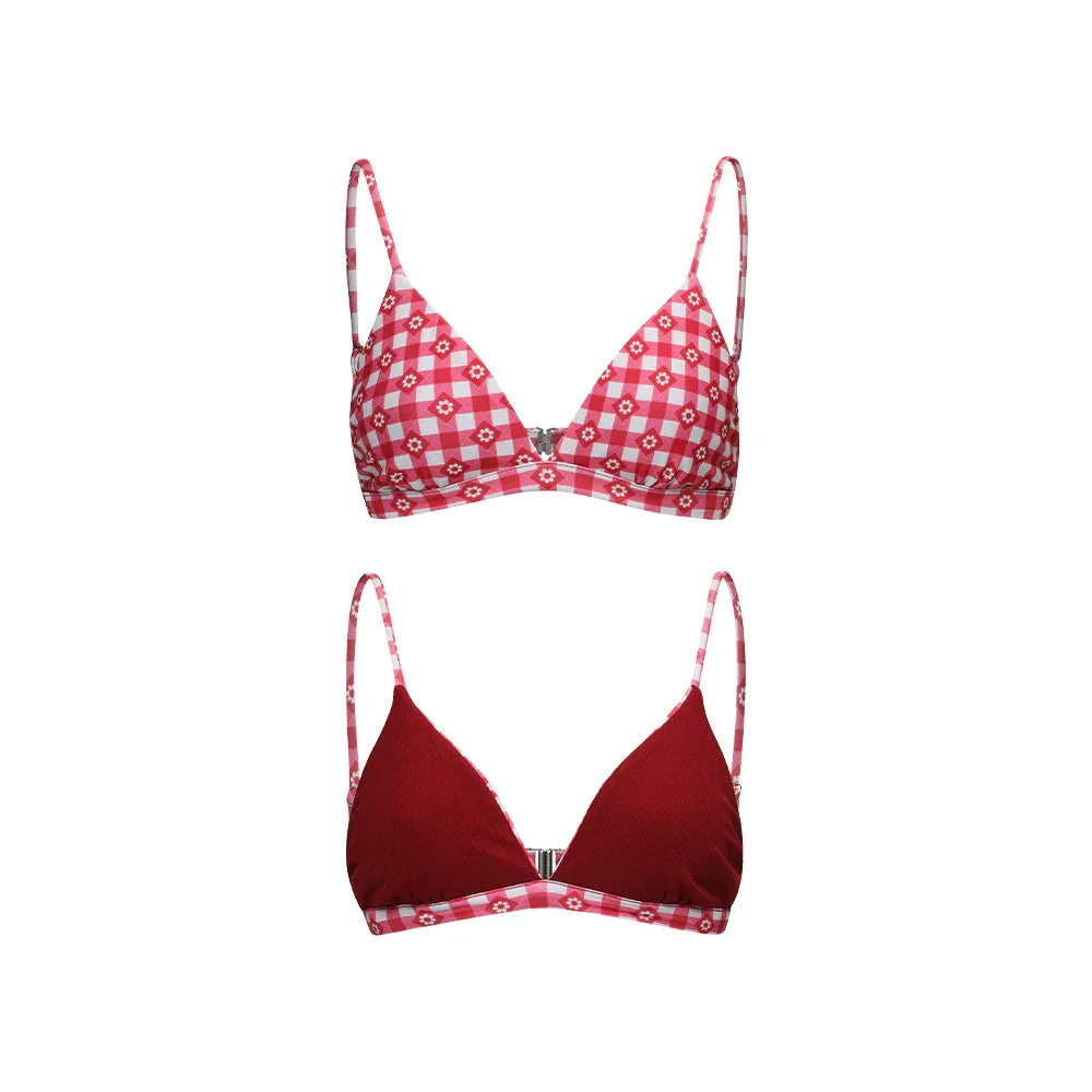 LOOPLOOP Triangle Reversible Bikini Top Gingham Cottage Red