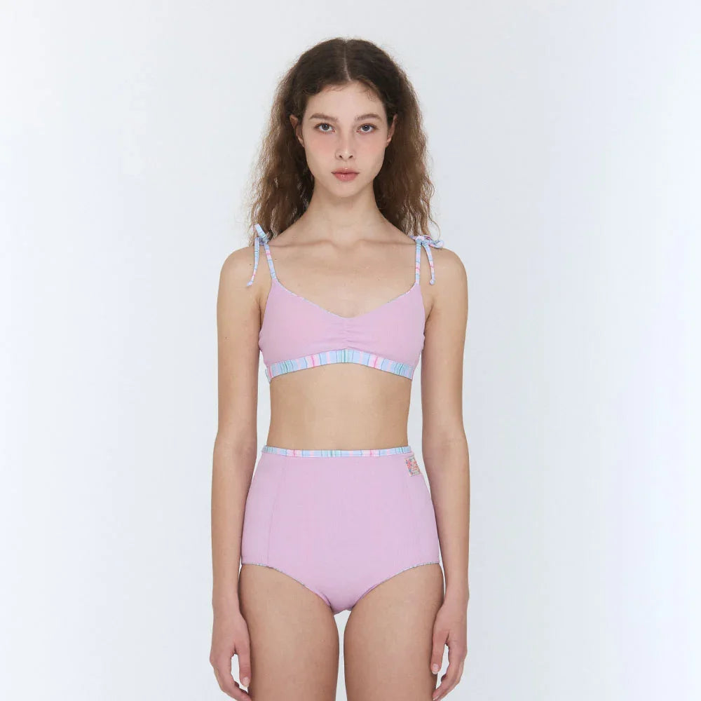 LOOPLOOP Shirring Reversible Bikini Top Milky Stripes Blue Cloud-2