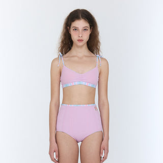 Shirring Reversible Bikini Top Milky Stripes Blue Cloud