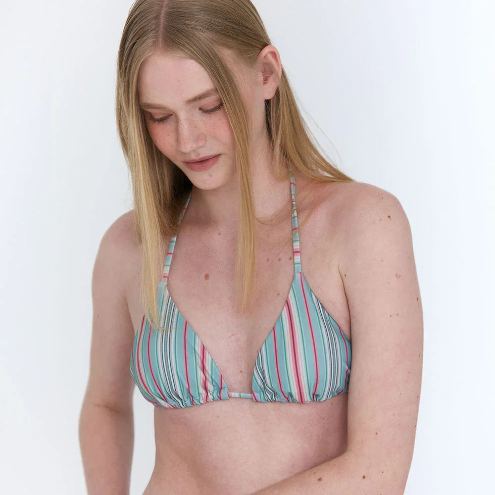 LOOPLOOP String Bikini Top Milky Stripes Green Fig-2