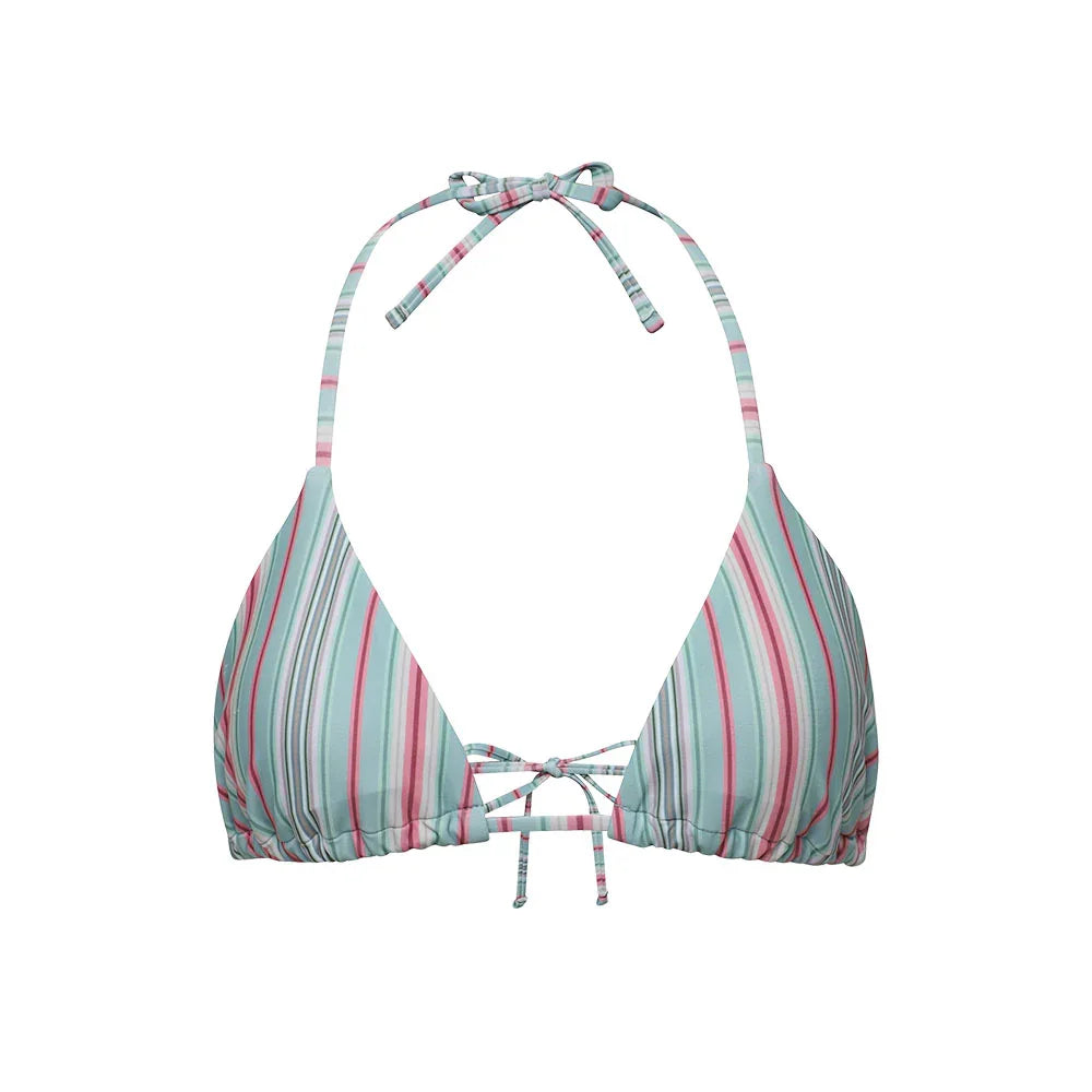LOOPLOOP String Bikini Top Milky Stripes Green Fig