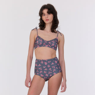 Shirring Reversible Bikini Top Rosy Dots Dark Grey