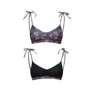 Shirring Reversible Bikini Top Rosy Dots Dark Grey