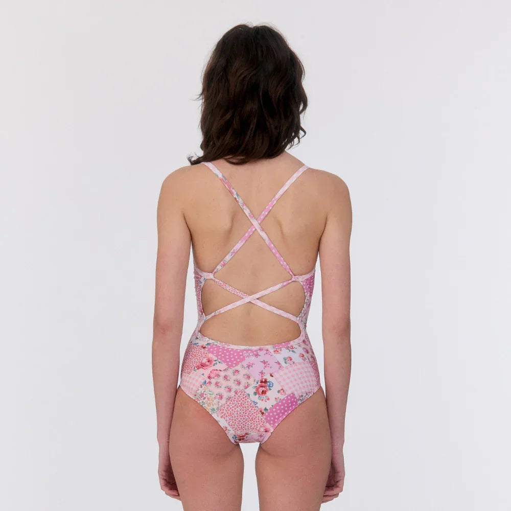 LOOPLOOP Bohemian Patchwork Pink One Piece Swimsuit-2