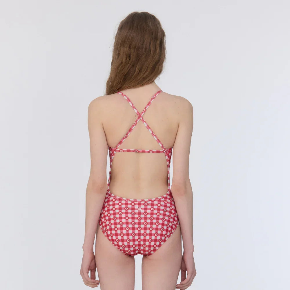 LOOPLOOP Gingham Cottage Red One Piece Swimsuit-2