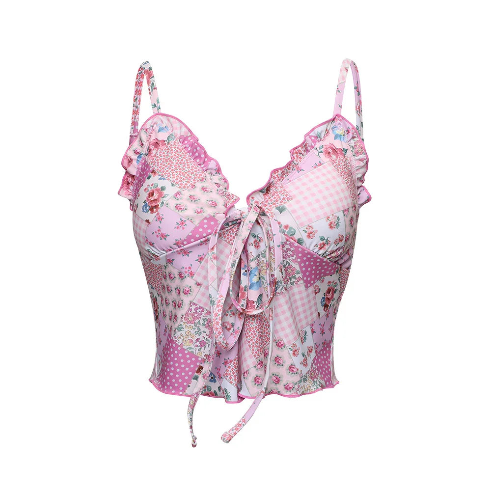 LOOPLOOP Bustier Tankini Top Bohemian Patchwork Pink