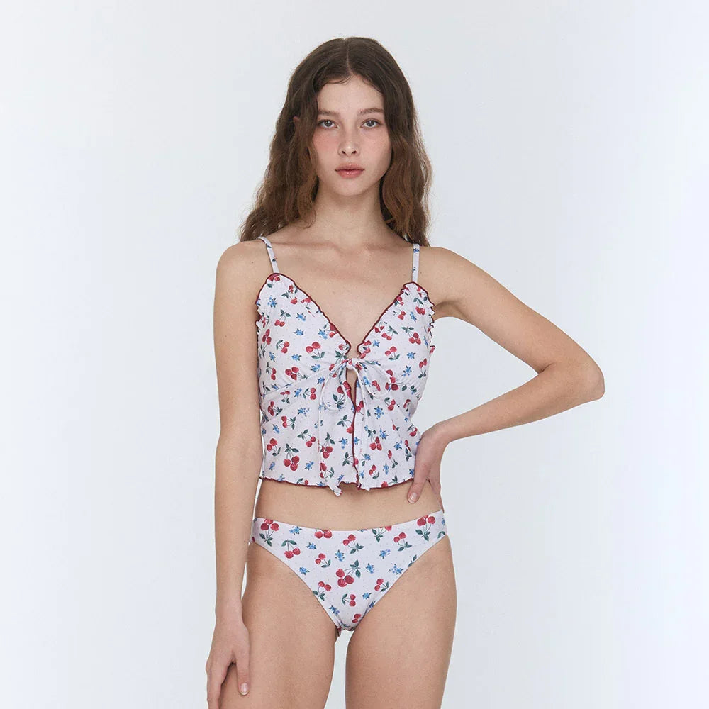 LOOPLOOP Bustier Tankini Top Cherry Bomb Ivory-2