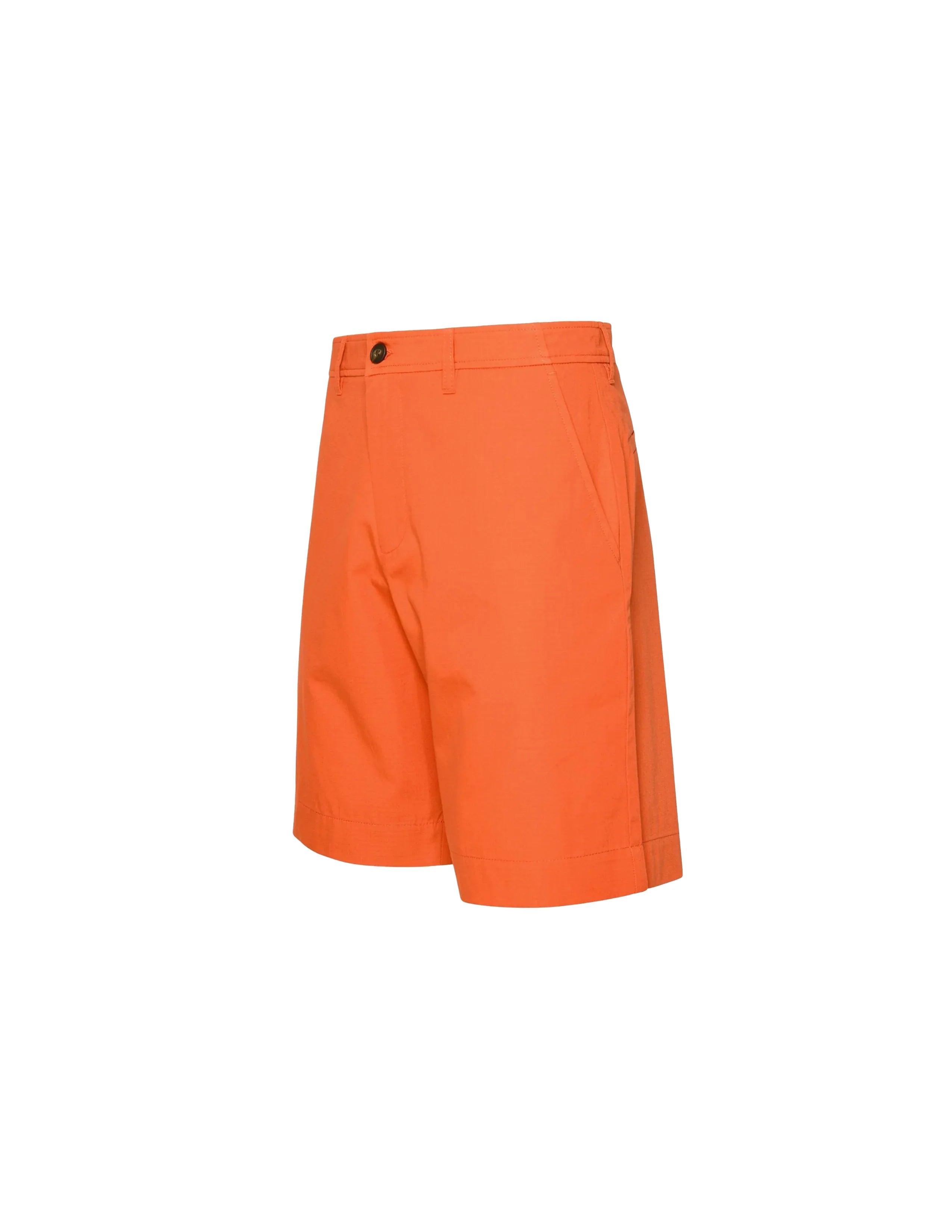 Bright orange casual men's shorts with button closure and side pockets