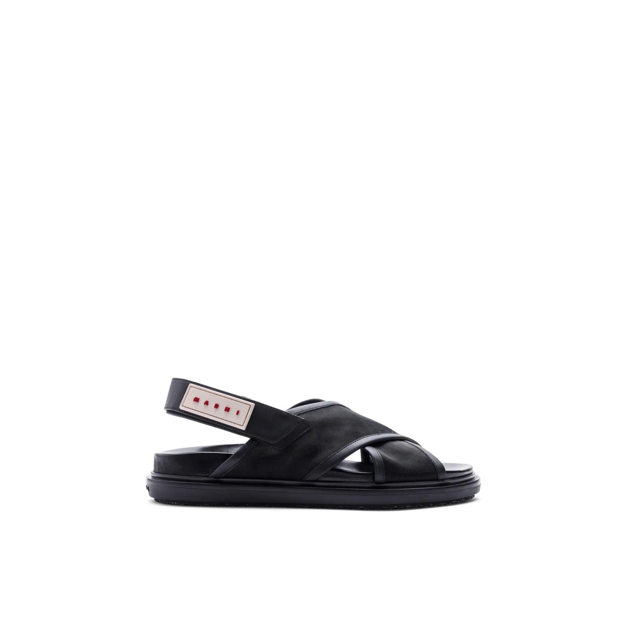 Black Fussbett Crisscross Slingback Sandal with cushioned sole and branded strap detail