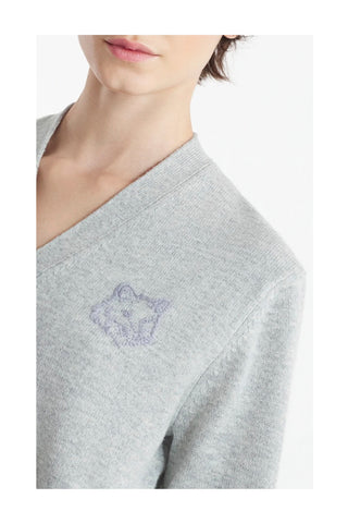 Bold Fox Head Embroidered Cropped Cardigan