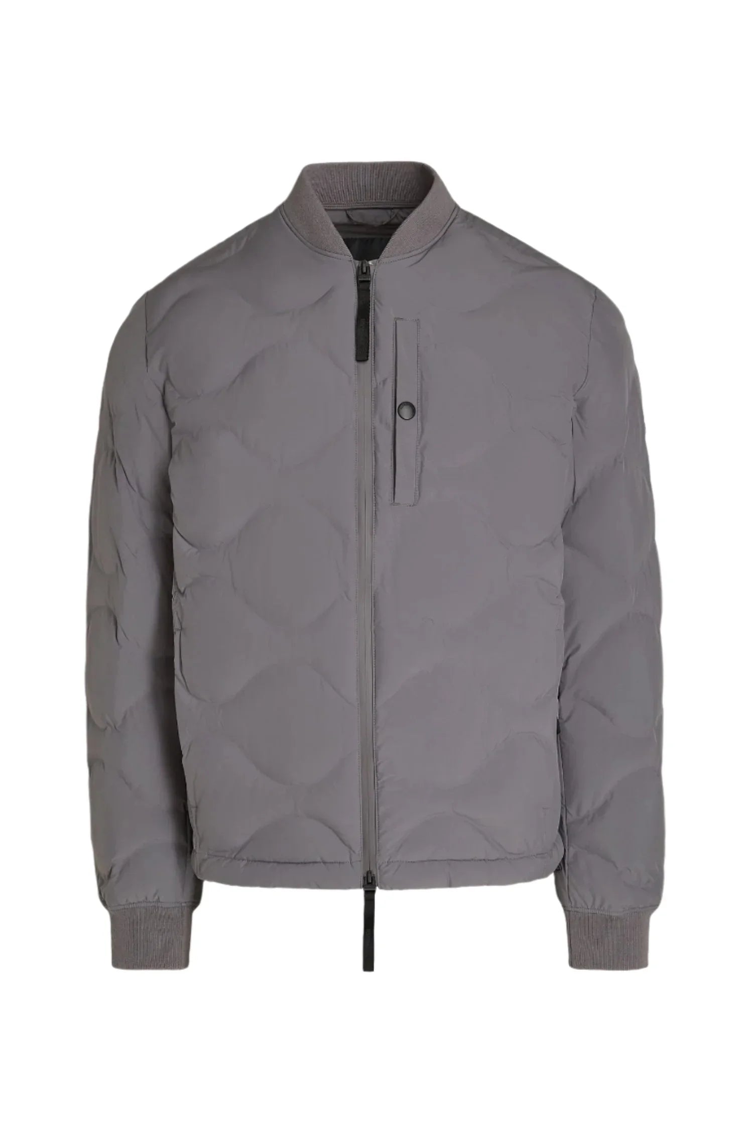 Quilted Primaloft jacket in gray with a ribbed neckline, cuffs, and two front pockets with zipper closure. It features a two-way zipper and an adjustable waistband with elastic drawstrings.
ALPHA TAURI Quilted Primaloft Jacket | GREY