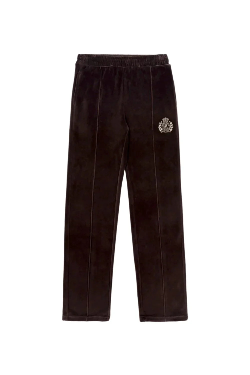 SPORTY & RICH NY Crest Velour Track Pants | Chocolate