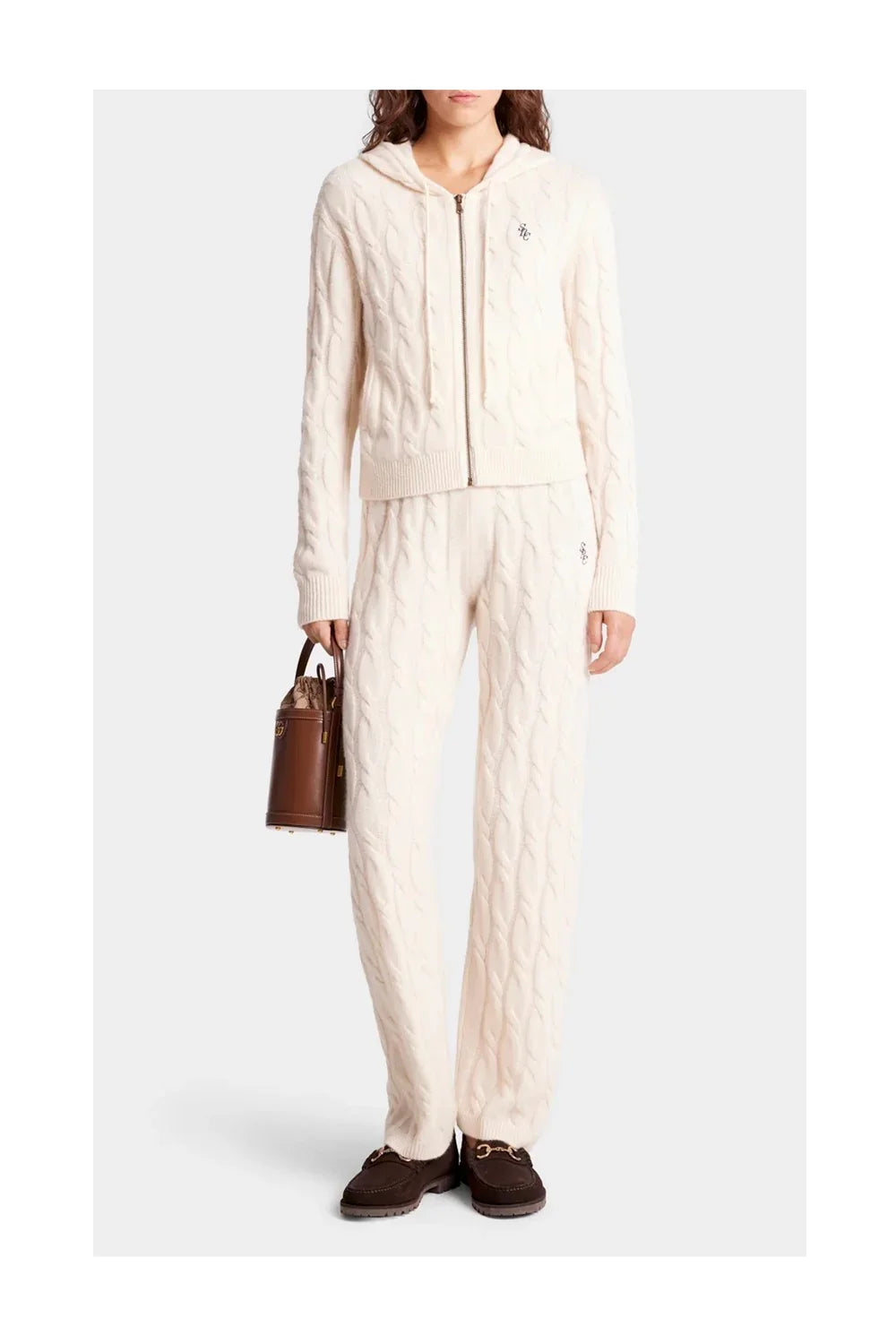 SPORTY & RICH SRC Cable-knit Cashmere Trousers-4
