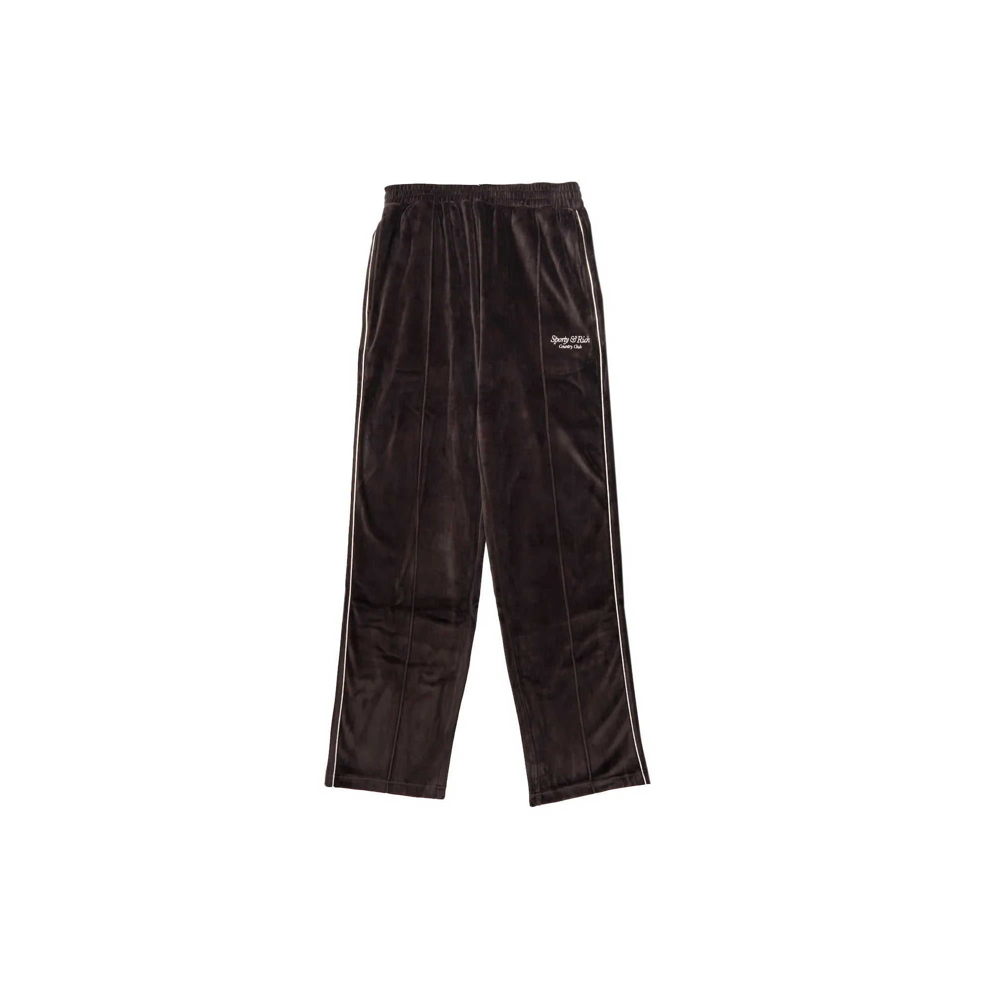 black velour track pants with white side stripes and Elastic waistband sportswear