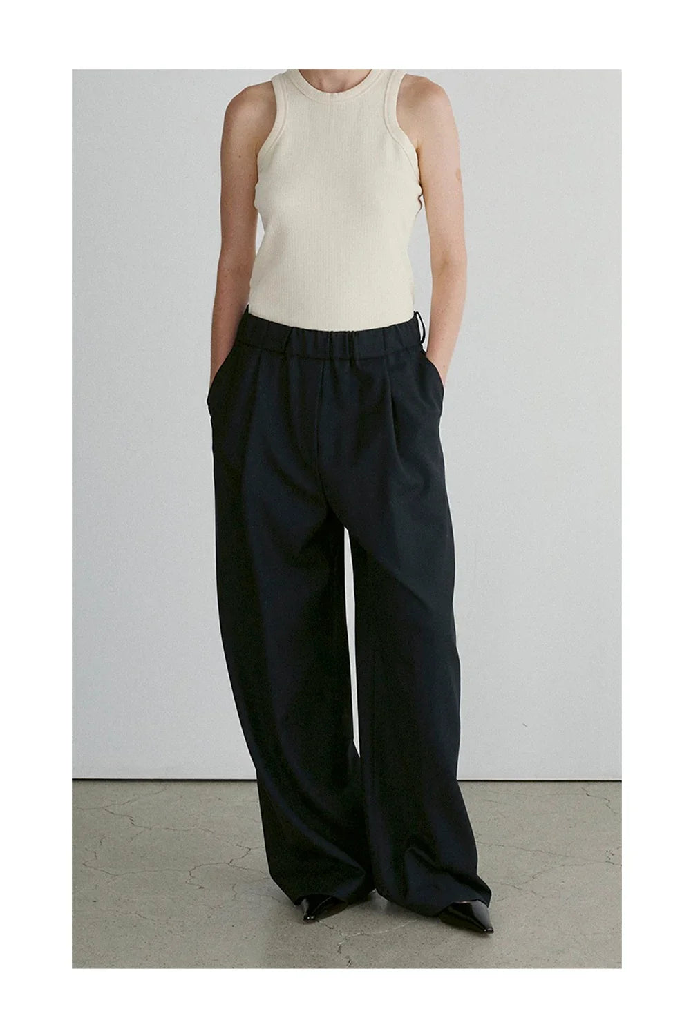 RECTO Gathered Waistband Wool Blend Pants-4