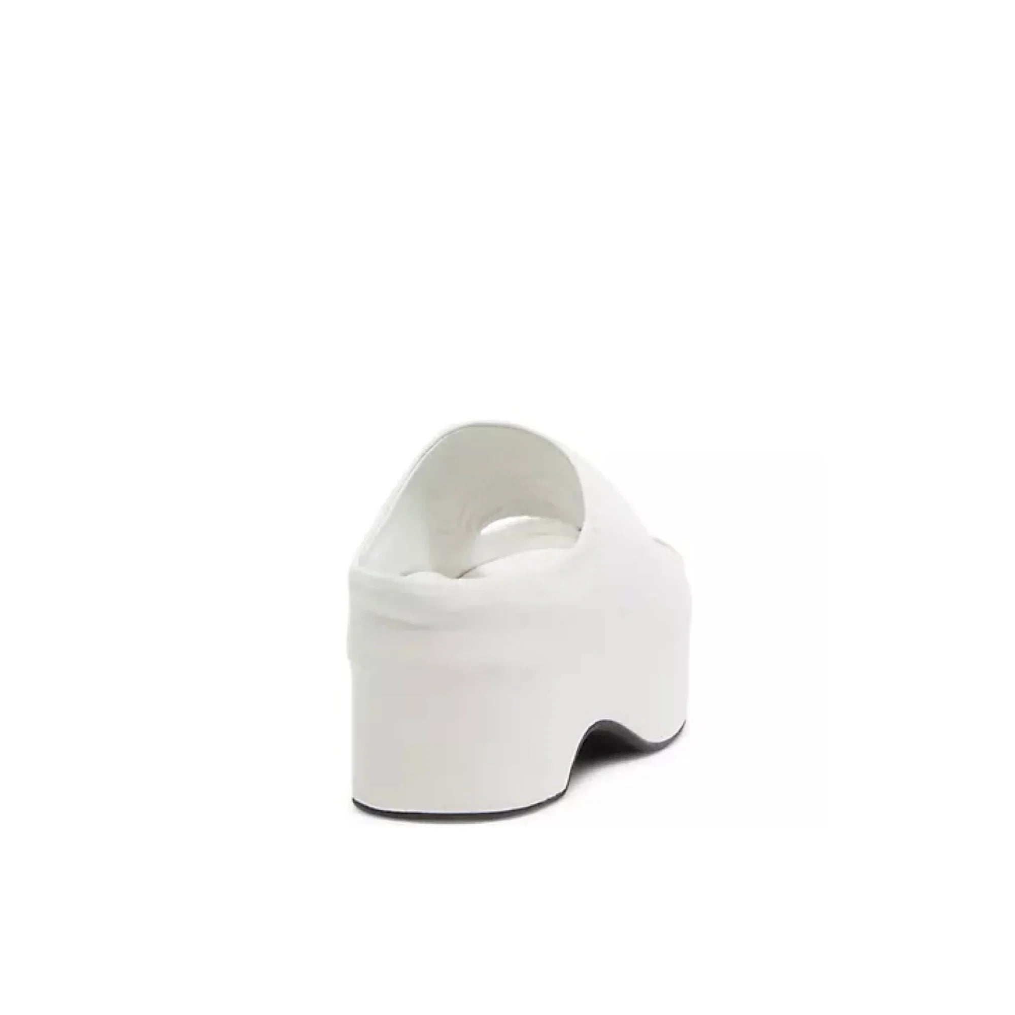 White platform slide sandal with open toe and chunky sole on white background