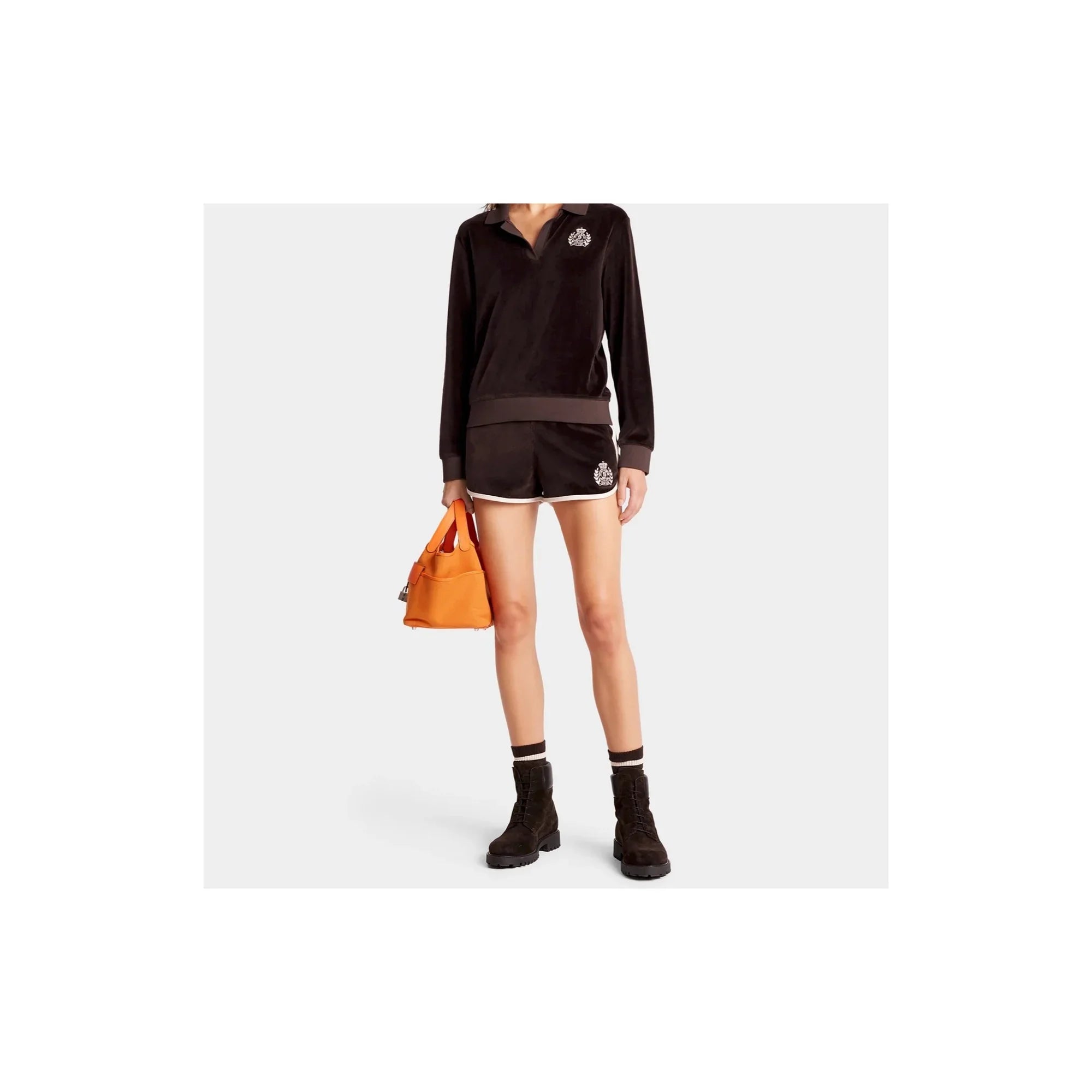 SPORTY & RICH NY Crest Velour Shorts-3