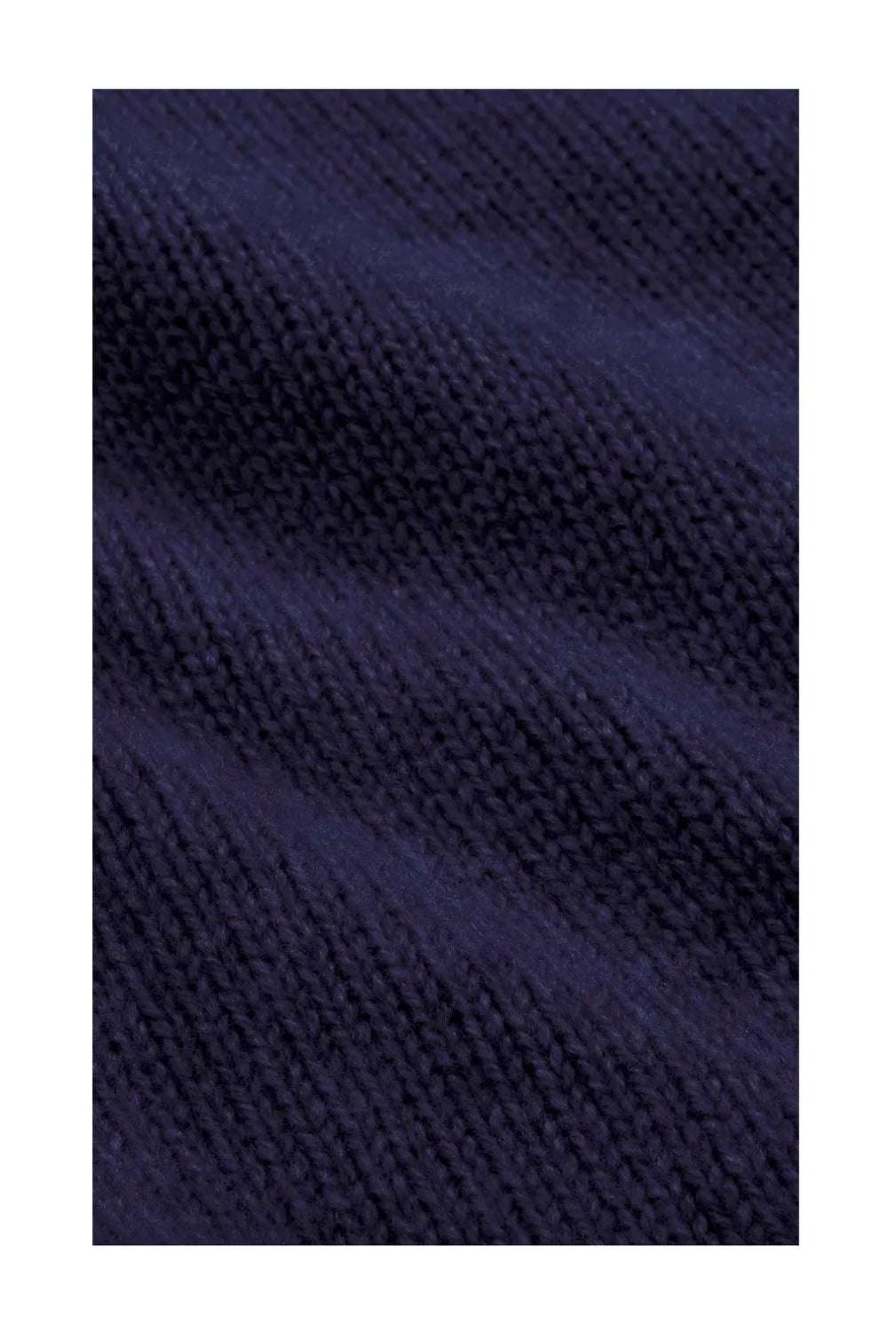 Close-up of navy blue cashmere fabric with soft, textured knit pattern