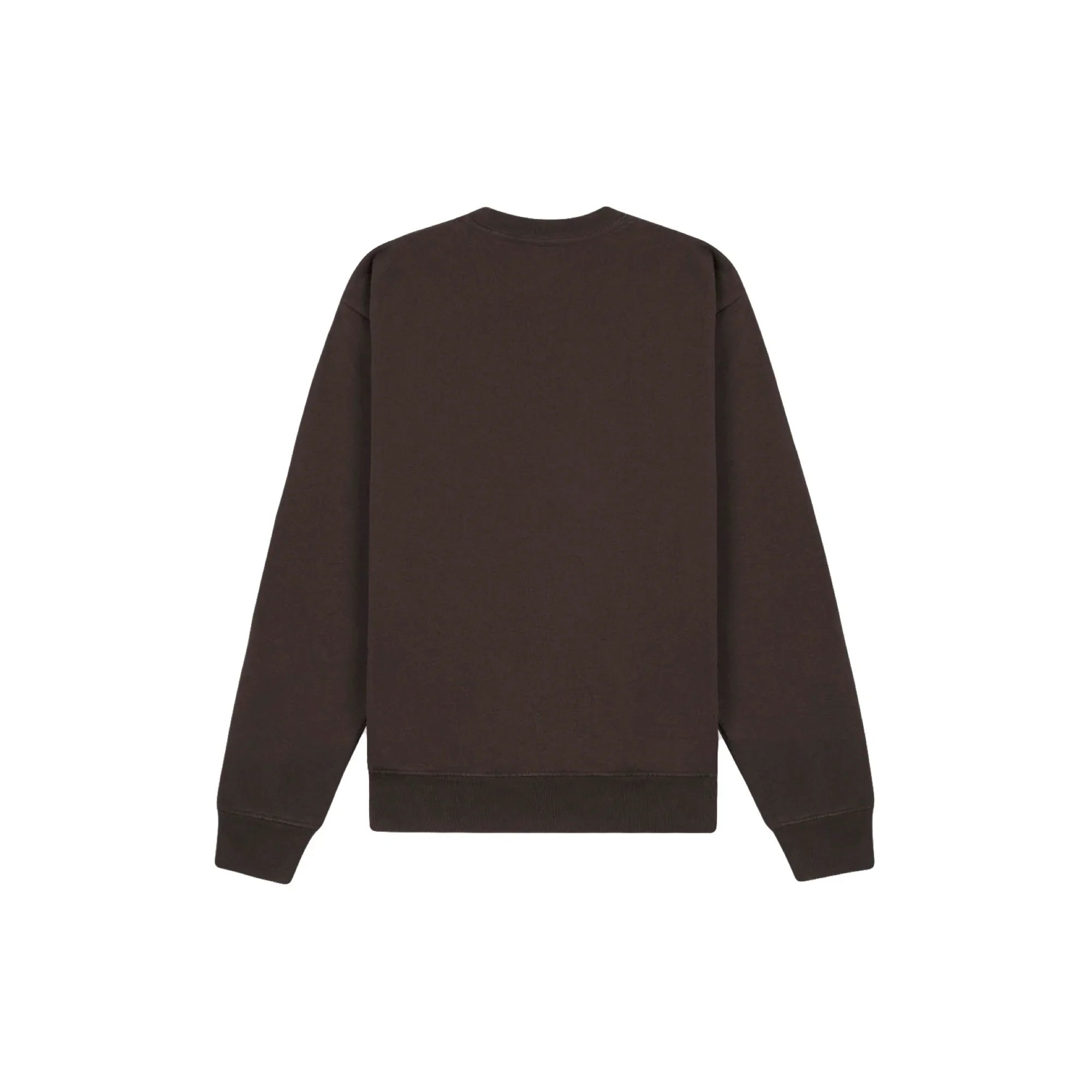 Plain dark brown crewneck sweatshirt with long sleeves on white background