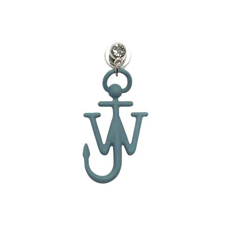 blue JW logo hook pendant earring with silver stud on white background
