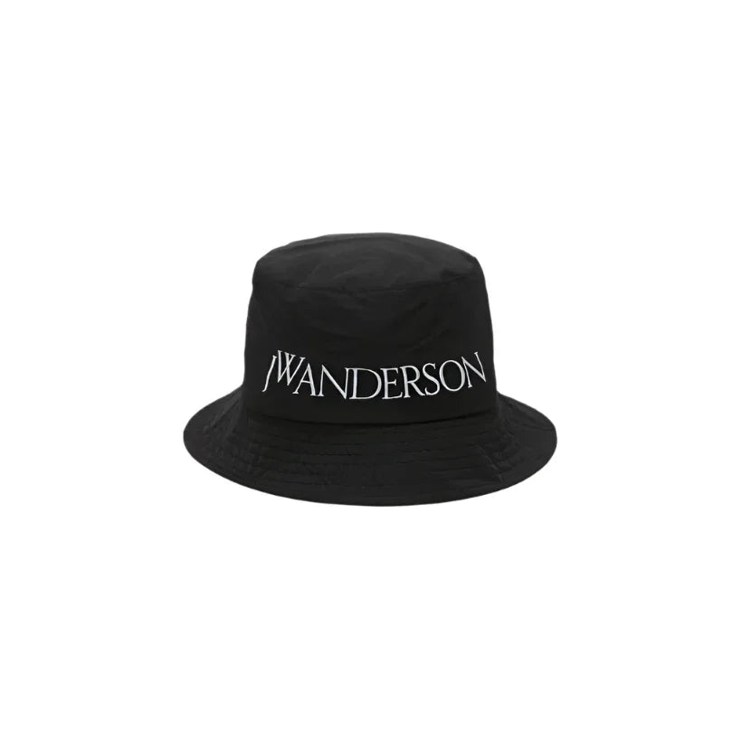 Black JW Anderson bucket hat with white logo embroidery on front