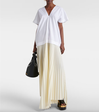 PLAN C Pleated Cotton-Blend Maxi Dress