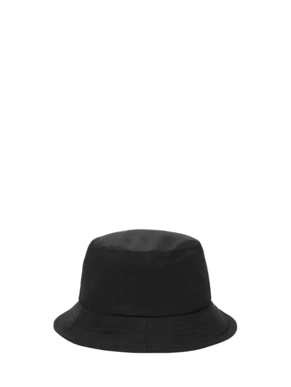 Simple black bucket hat with a wide brim on white background