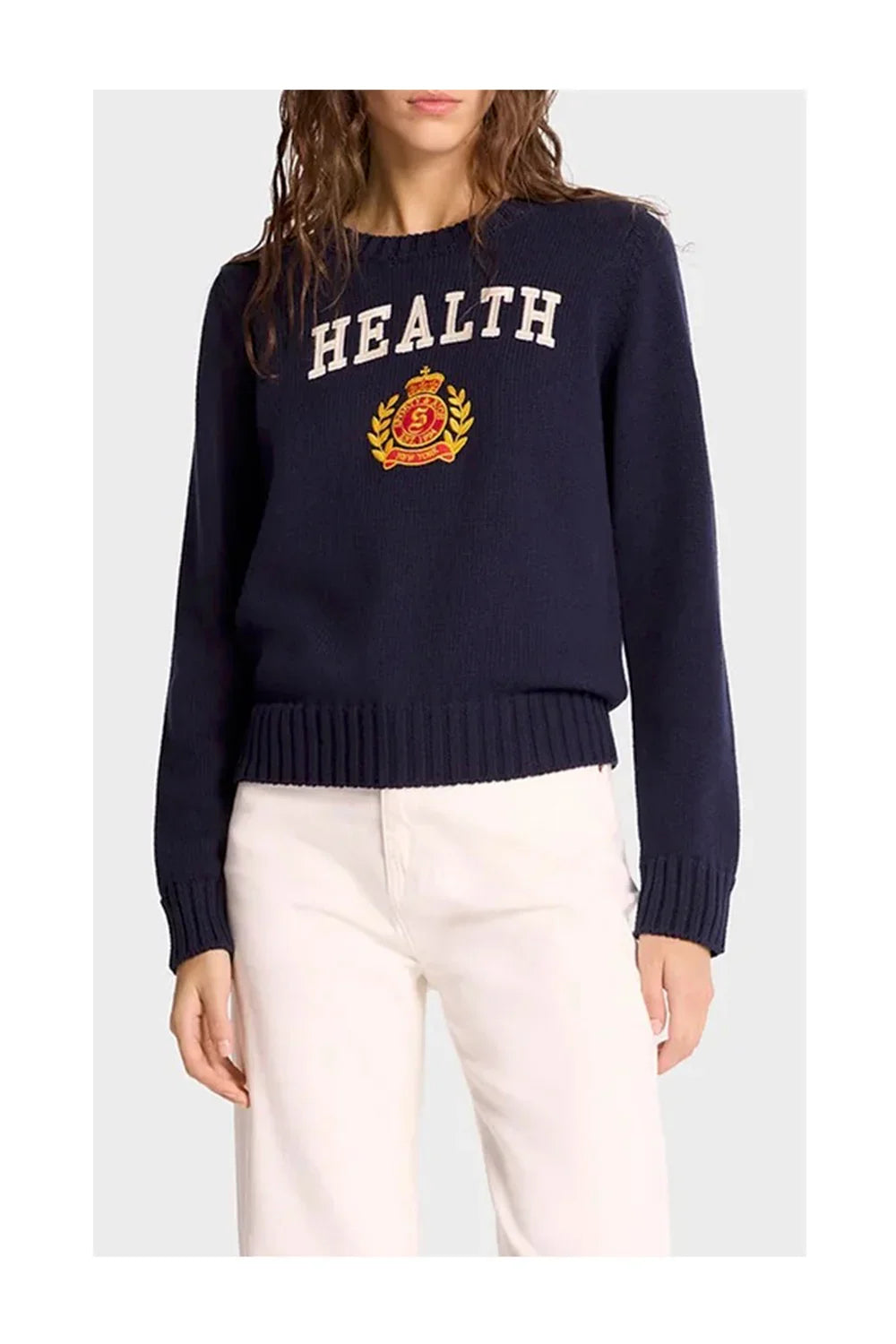 SPORTY & RICH NY Health Crest Knitted Sweater | Navy-3