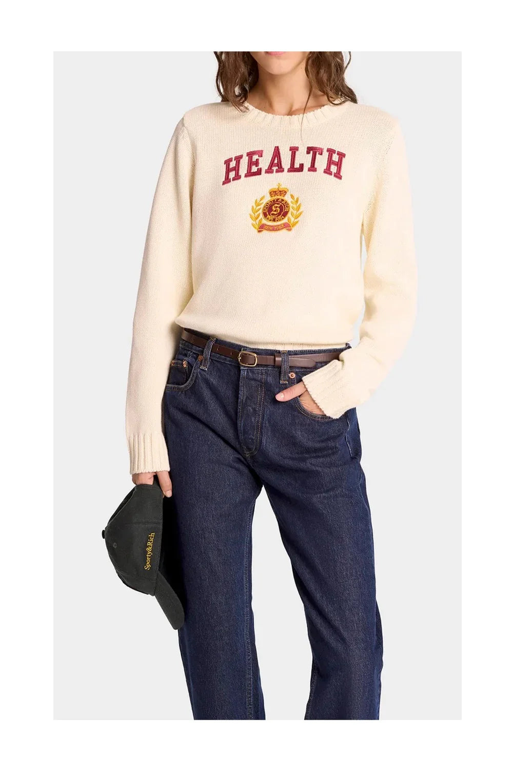 SPORTY & RICH NY Health Crest Knitted Sweater | Cream-4