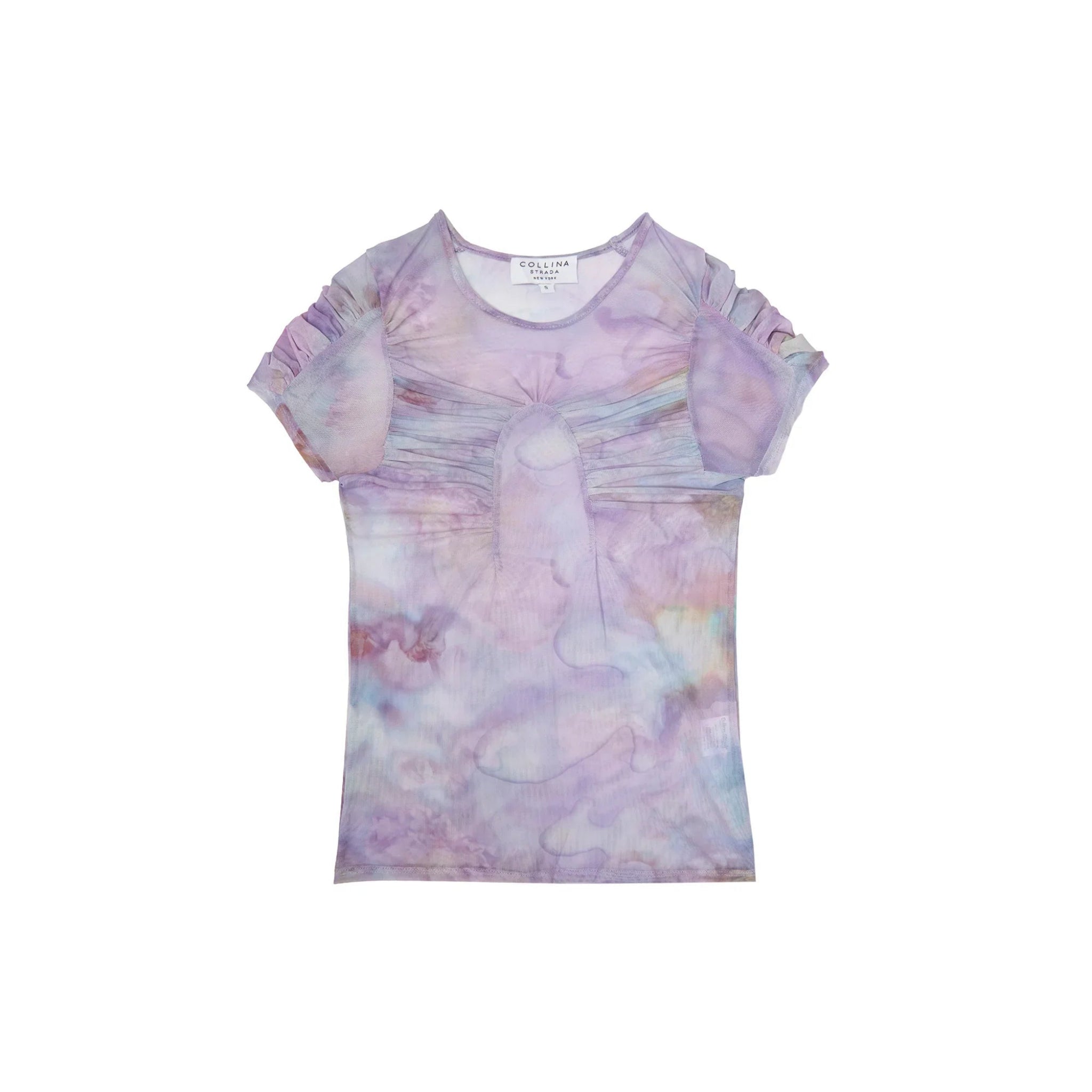 Collina Strada pastel tie-dye short sleeve ruched t-shirt with a rounded neckline