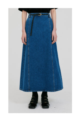 Zania Belted Maxi Denim Skirt