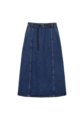 Zania Belted Maxi Denim Skirt