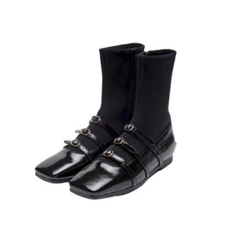 EENK Zania Triple Buckle Square Toe Flat Boots