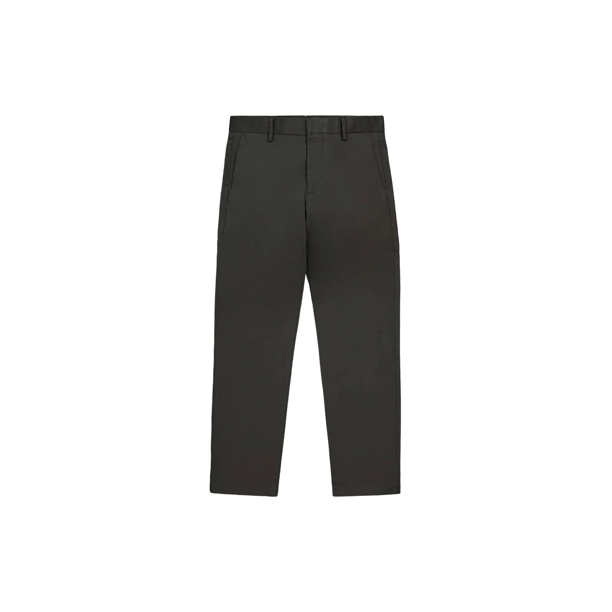 Black straight-leg men's trousers with belt loops and front pockets on white background