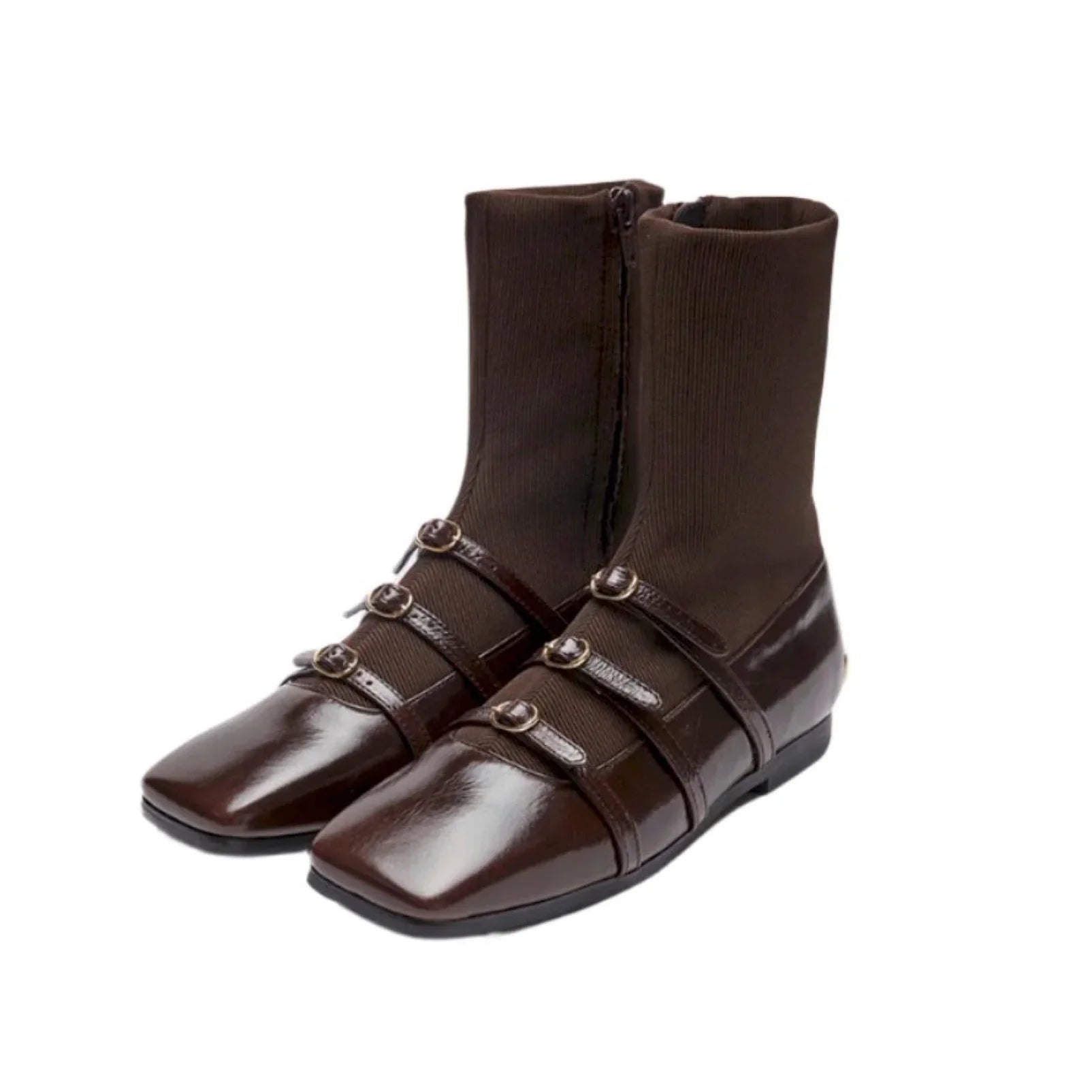 EENK Zania Triple Buckle Square Toe Flat Boots