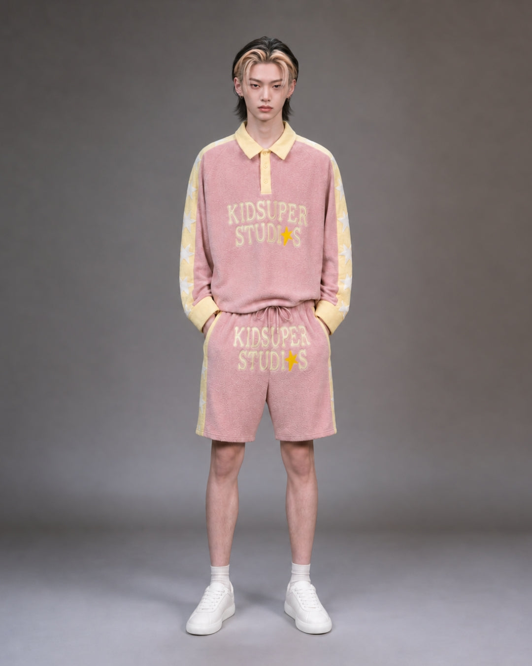 KIDSUPER Terrycloth Stars rugby-Pastel Pink