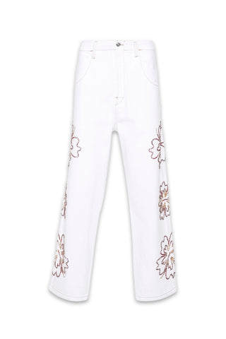 Embroidered Hibiscus Denim Pants