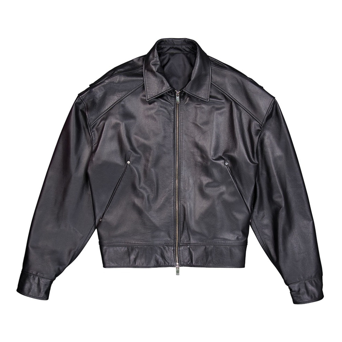 Leather Bomber Jacket - Black