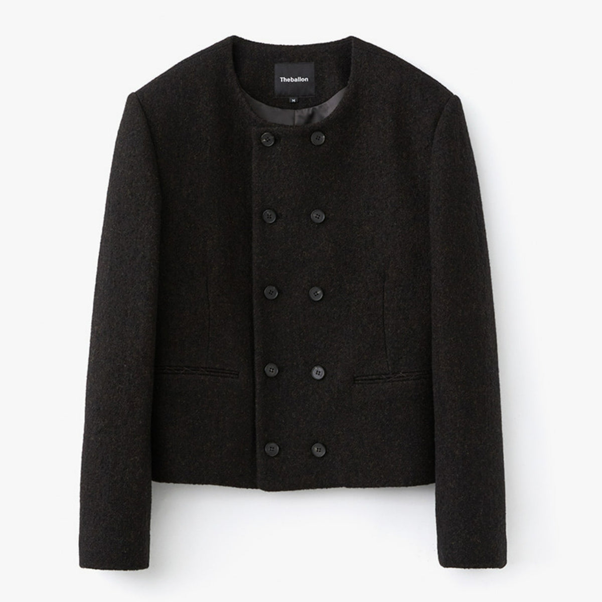 Round Neck Double Wool Jacket - Dark Brown