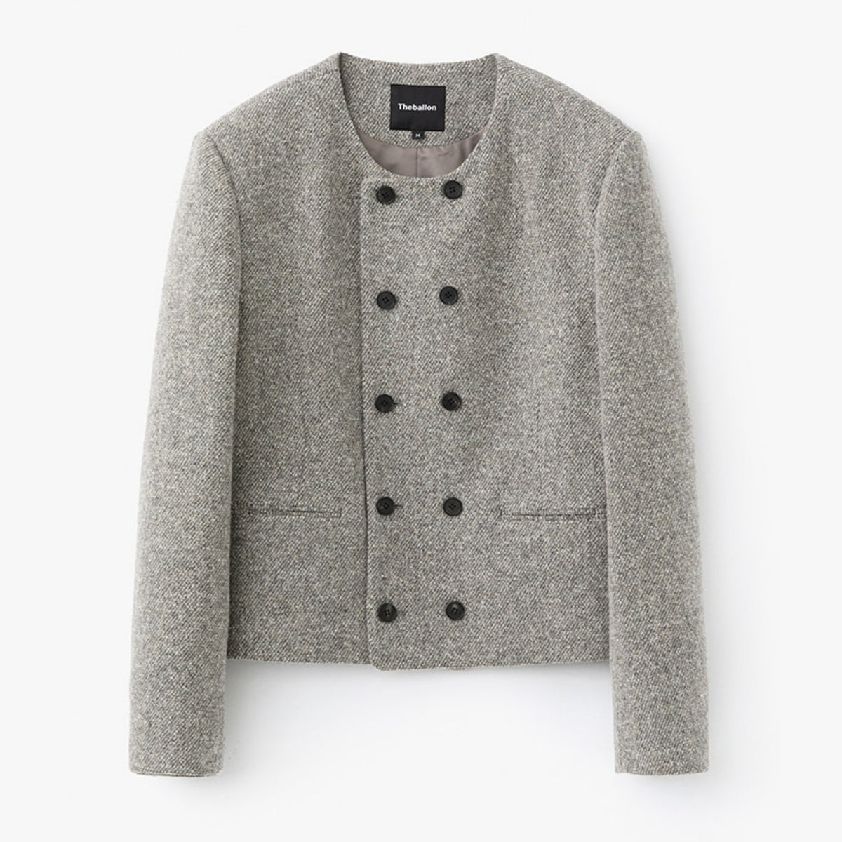 Round Neck Double Wool Jacket - Gray