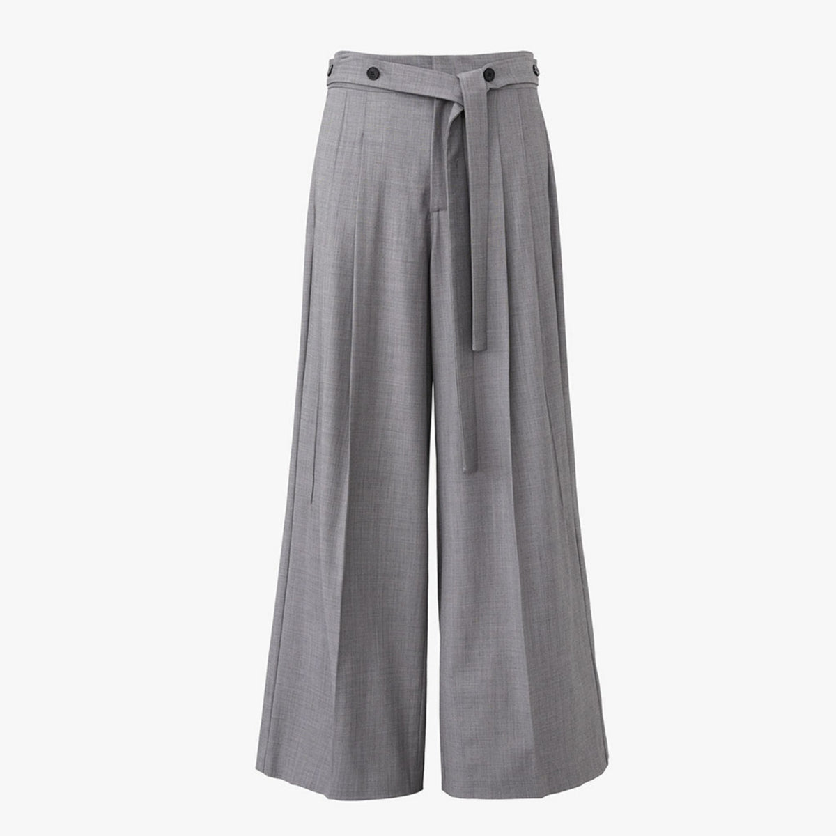 Two Tuck Belted Wide Pants - Gray