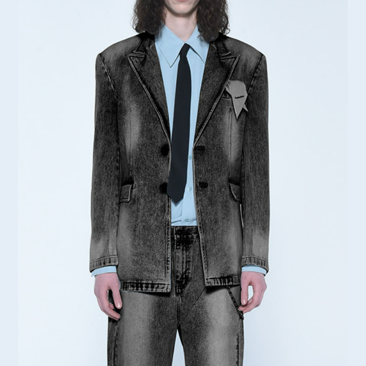 Men's Destroyed Black Denim Jacket - Black