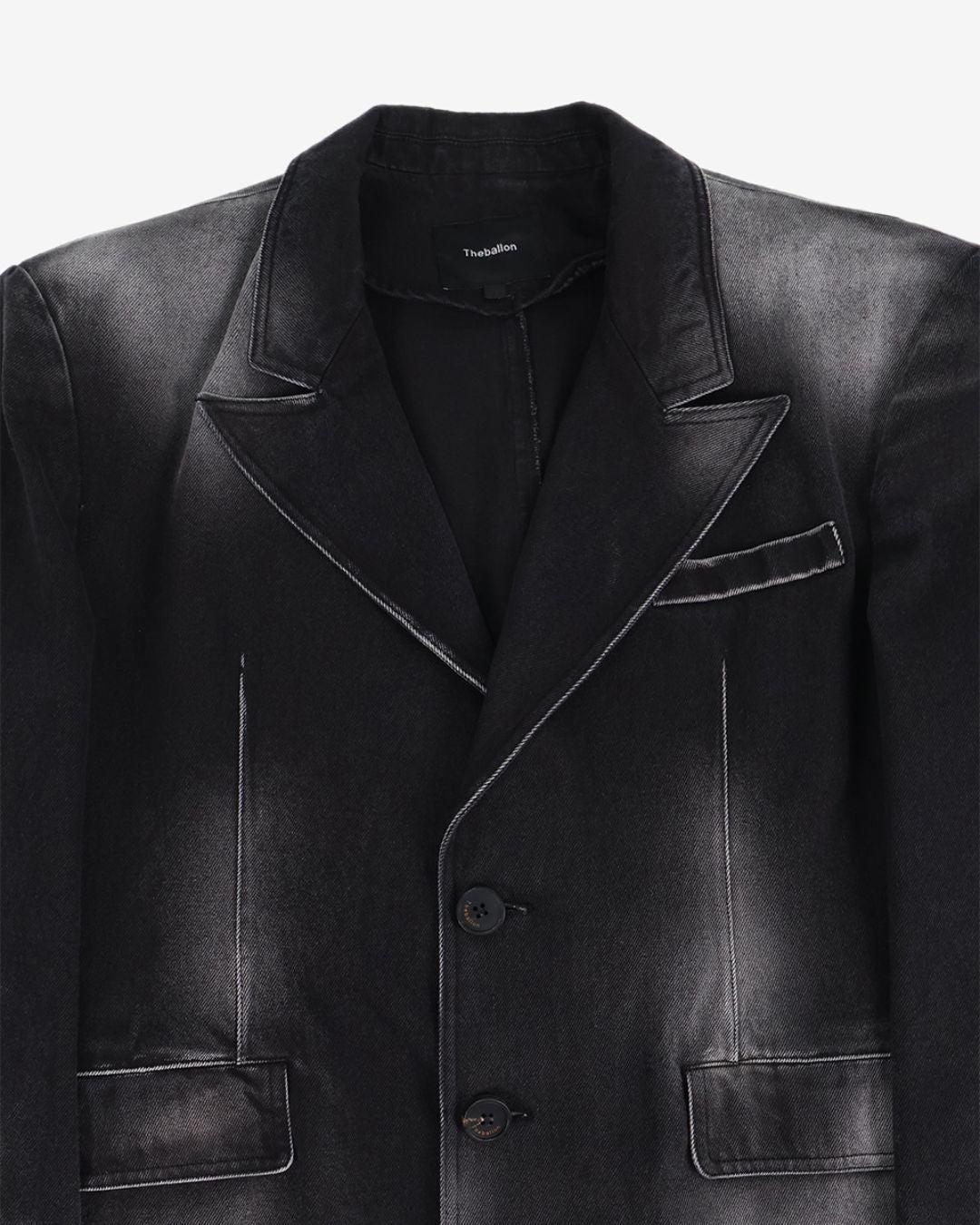 Theballon Men's Destroyed Black Denim Jacket-8