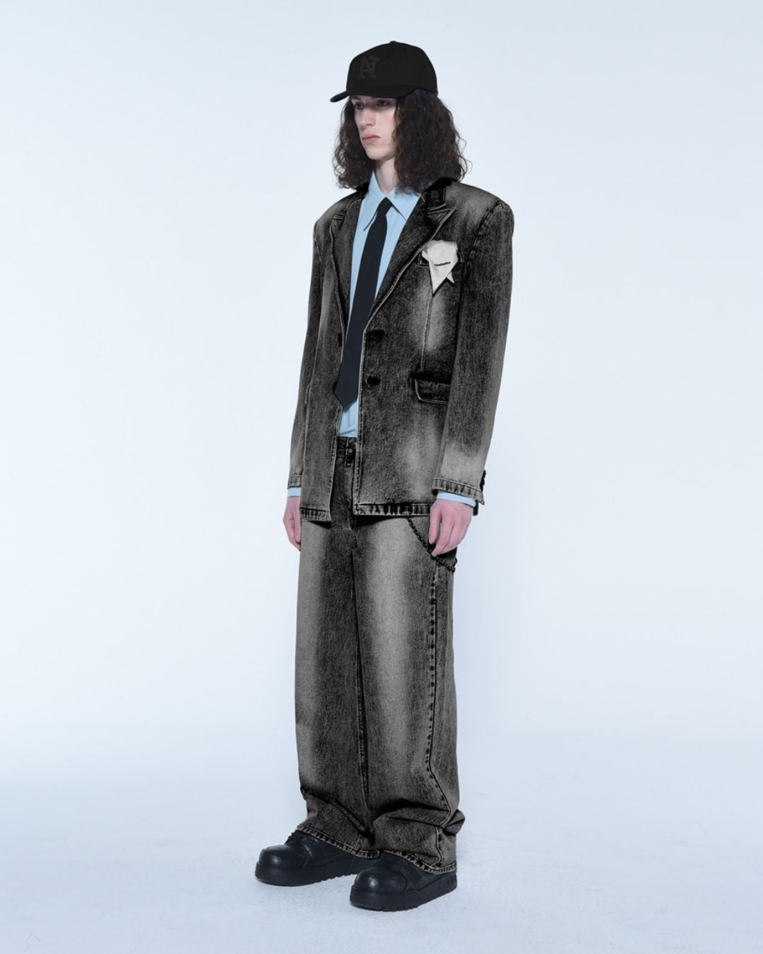 Theballon Men's Destroyed Black Denim Jacket