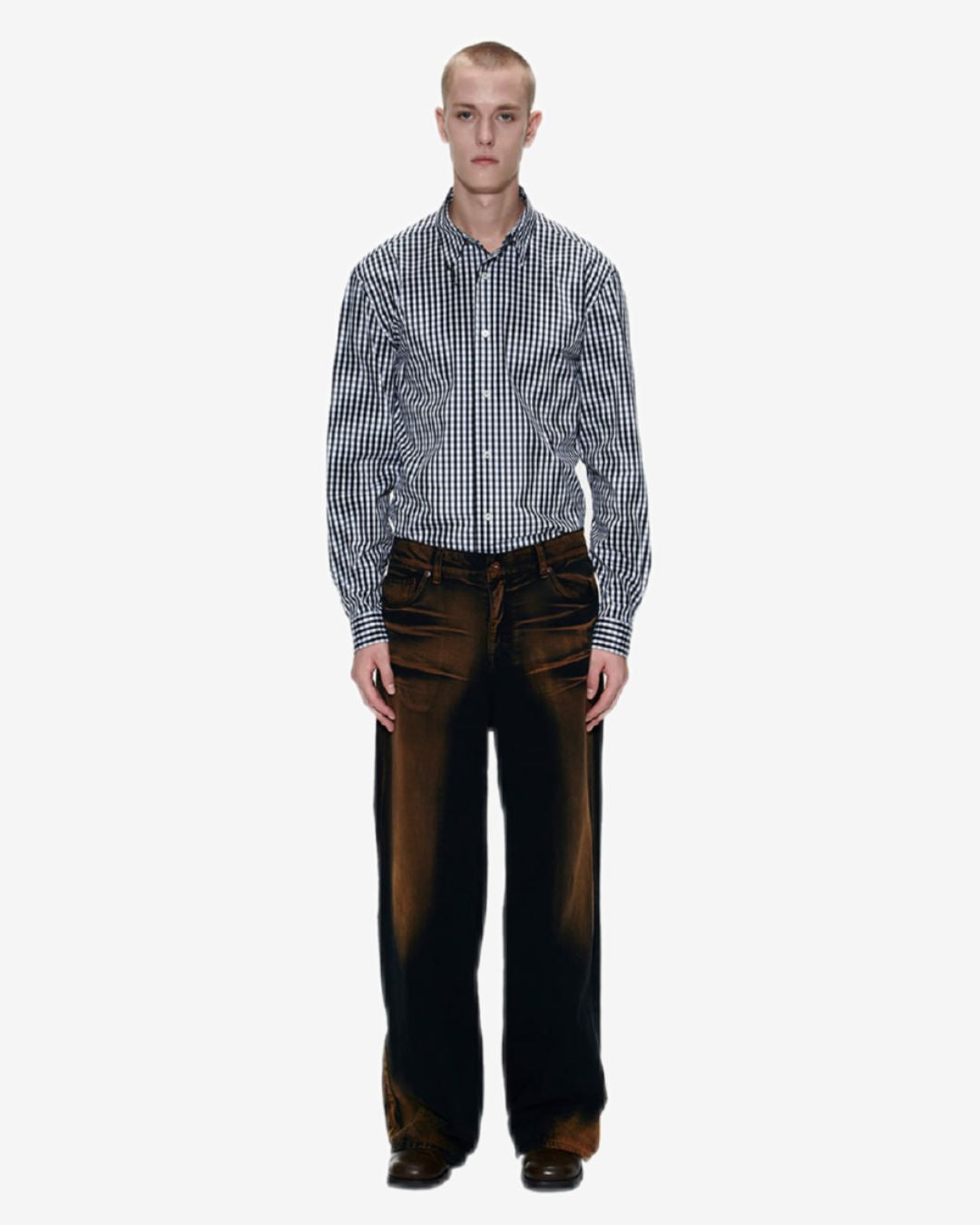 Theballon Collar Strap Gingham Check Shirt