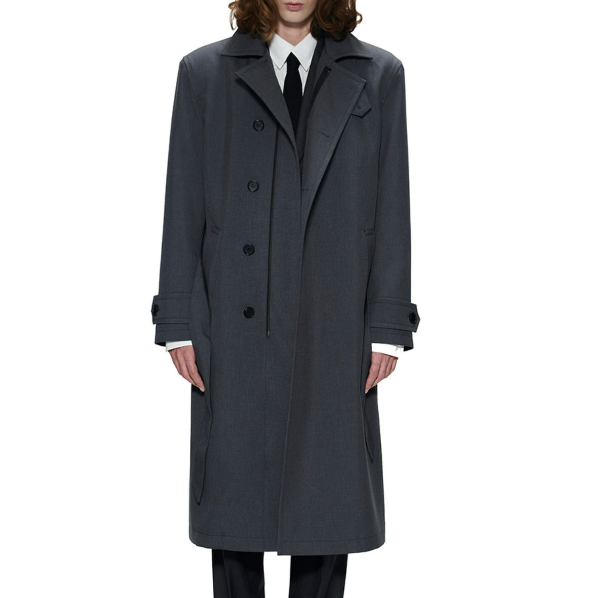 Balmacaan Long Trench Coat - Gray