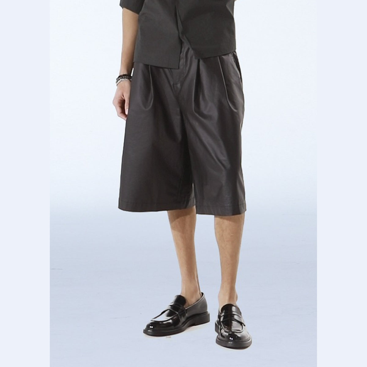 Faux Leather Pleated Shorts - Black