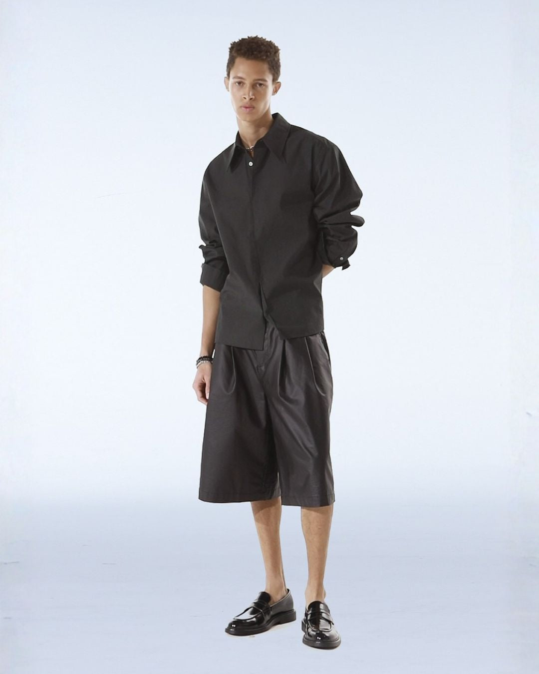 Theballon Faux Leather Pleated Shorts