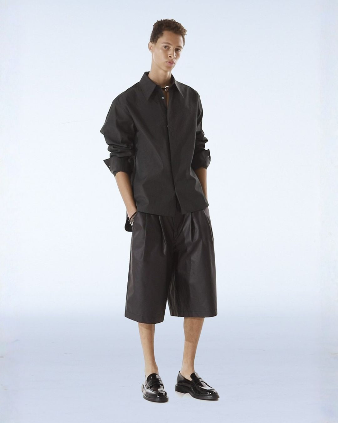 Theballon Faux Leather Pleated Shorts